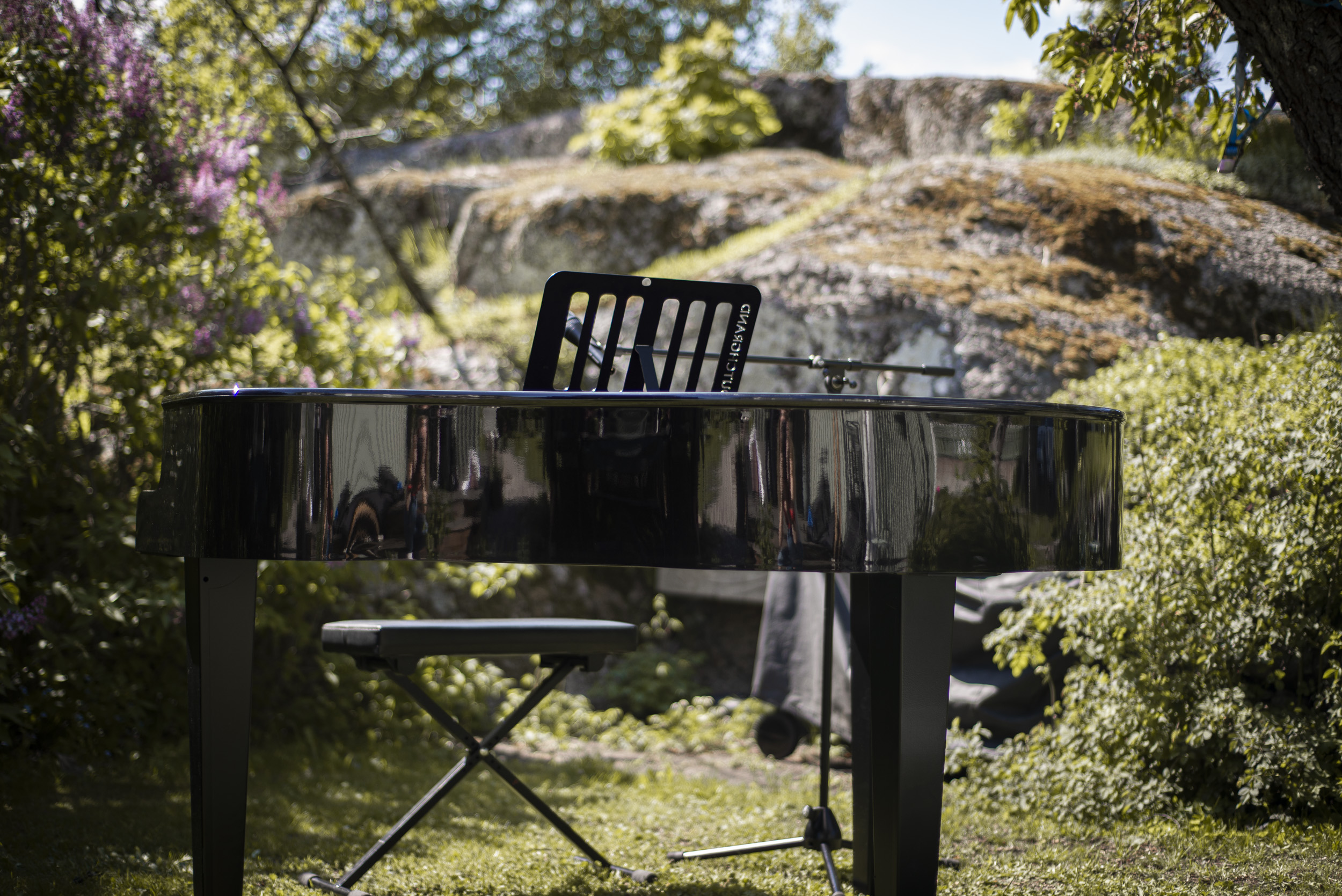 A piano in an outside environment